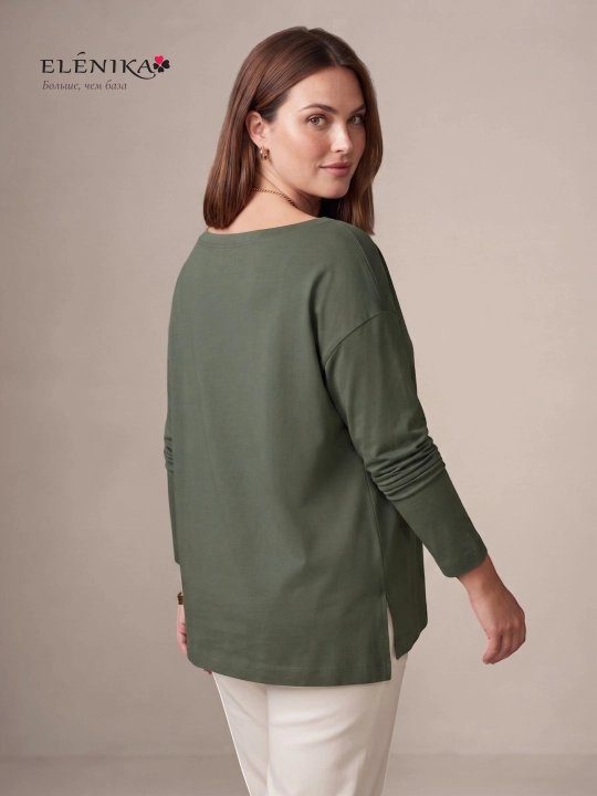 Ayollar uchun oversize longsliv paxtadan, dumaloq yoqa bilan, kofta ELENIKA D49.008