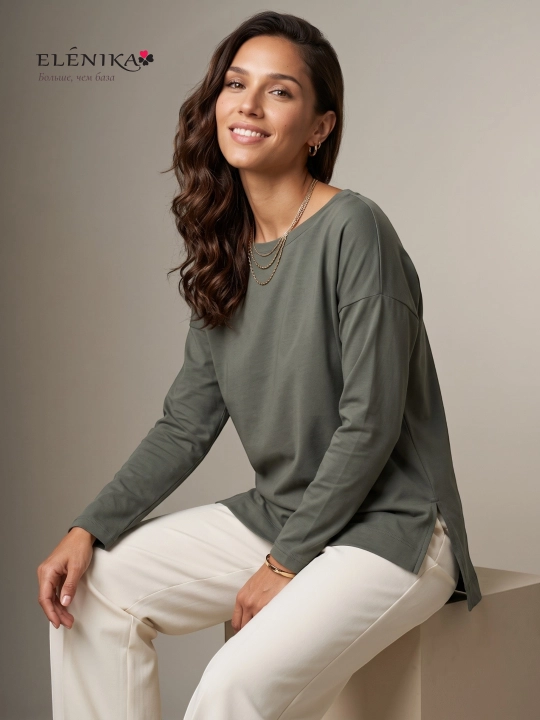 Ayollar uchun oversize longsliv paxtadan, dumaloq yoqa bilan, kofta ELENIKA D49.008