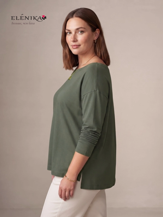 Ayollar uchun oversize longsliv paxtadan, dumaloq yoqa bilan, kofta ELENIKA D49.008