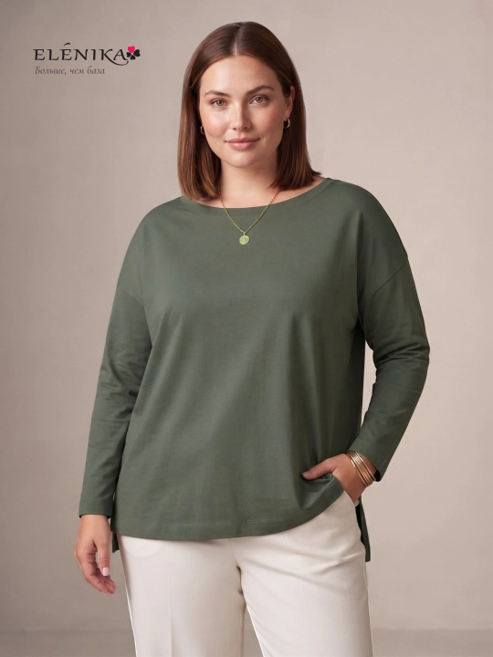 Ayollar uchun oversize longsliv paxtadan, dumaloq yoqa bilan, kofta ELENIKA D49.008