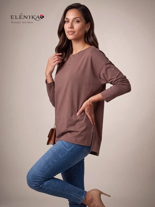 Ayollar uchun oversize longsliv paxtadan, dumaloq yoqa bilan, kofta ELENIKA D49.008