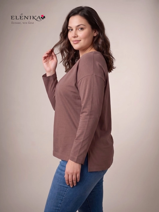 Ayollar uchun oversize longsliv paxtadan, dumaloq yoqa bilan, kofta ELENIKA D49.008