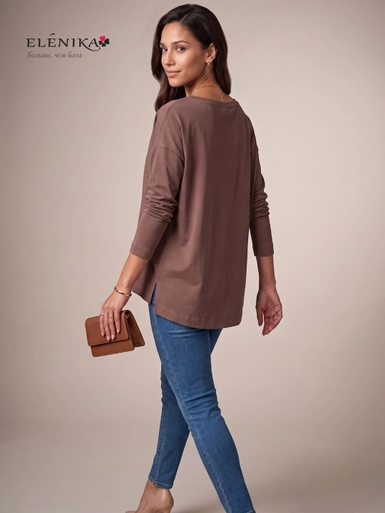 Ayollar uchun oversize longsliv paxtadan, dumaloq yoqa bilan, kofta ELENIKA D49.008