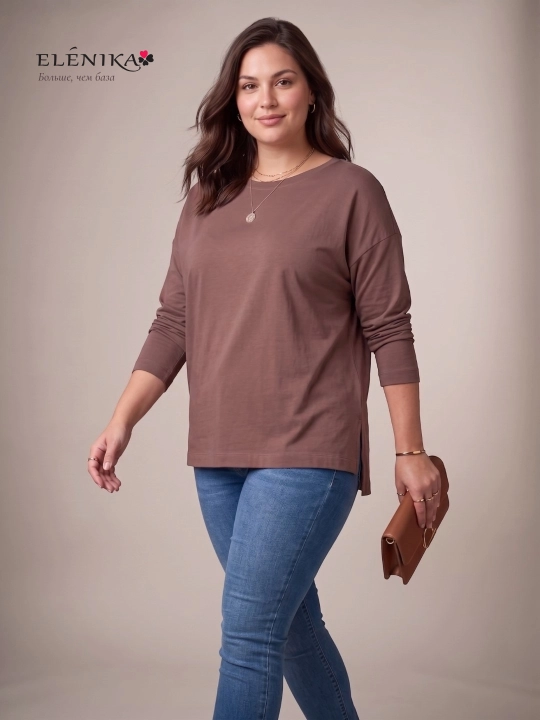 Ayollar uchun oversize longsliv paxtadan, dumaloq yoqa bilan, kofta ELENIKA D49.008