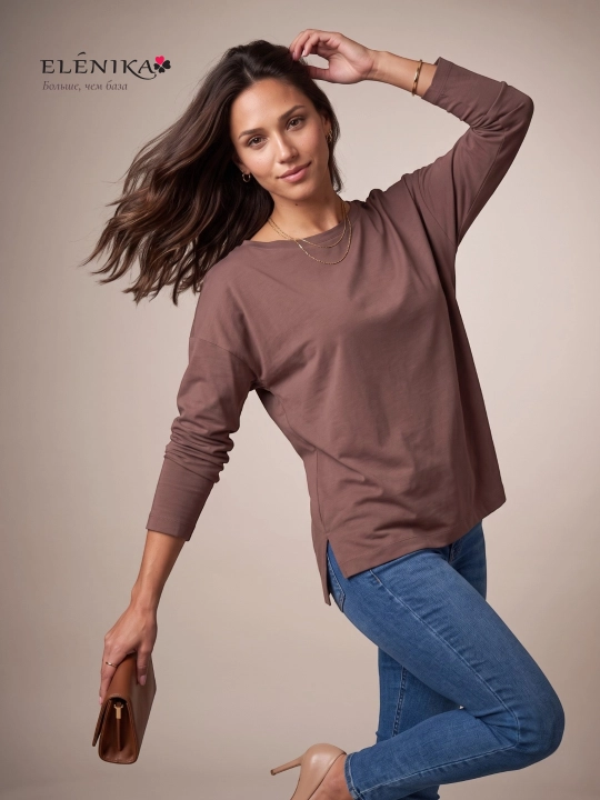 Ayollar uchun oversize longsliv paxtadan, dumaloq yoqa bilan, kofta ELENIKA D49.008