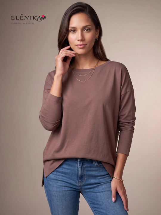 Ayollar uchun oversize longsliv paxtadan, dumaloq yoqa bilan, kofta ELENIKA D49.008