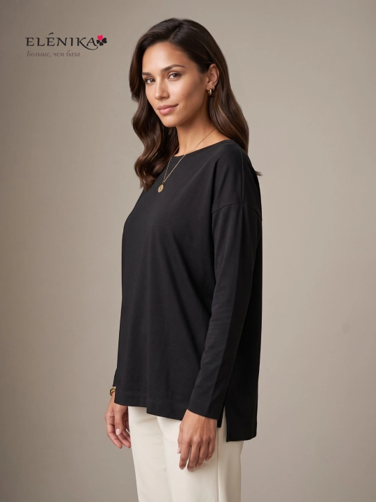 Ayollar uchun oversize longsliv paxtadan, dumaloq yoqa bilan, kofta ELENIKA D49.008