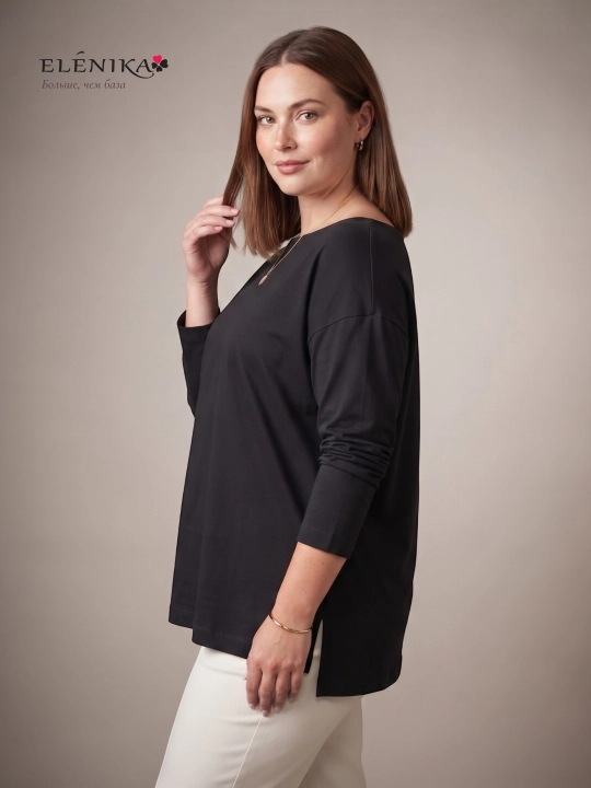 Ayollar uchun oversize longsliv paxtadan, dumaloq yoqa bilan, kofta ELENIKA D49.008