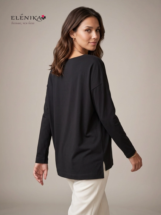 Ayollar uchun oversize longsliv paxtadan, dumaloq yoqa bilan, kofta ELENIKA D49.008