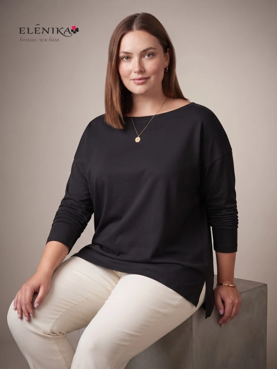 Ayollar uchun oversize longsliv paxtadan, dumaloq yoqa bilan, kofta ELENIKA D49.008