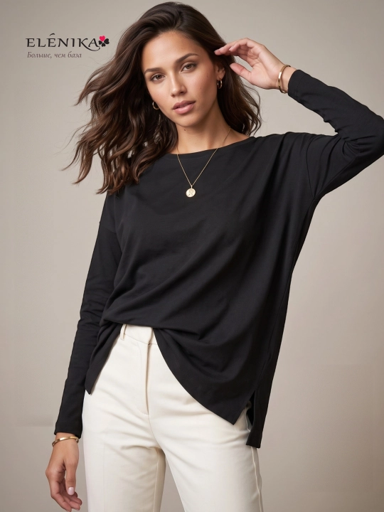 Ayollar uchun oversize longsliv paxtadan, dumaloq yoqa bilan, kofta ELENIKA D49.008