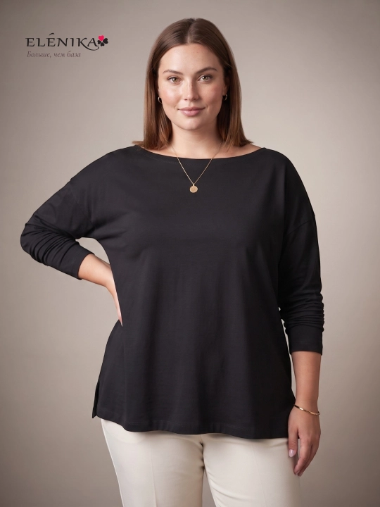 Ayollar uchun oversize longsliv paxtadan, dumaloq yoqa bilan, kofta ELENIKA D49.008