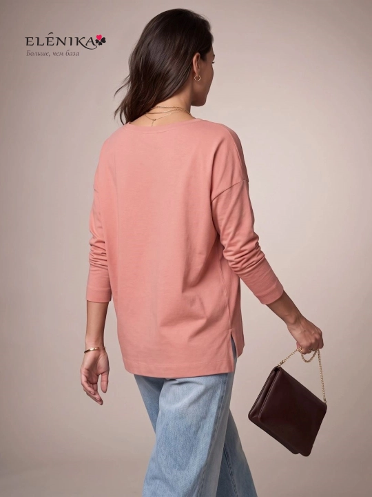 Ayollar uchun oversize longsliv paxtadan, dumaloq yoqa bilan, kofta ELENIKA D49.008