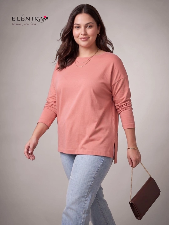 Ayollar uchun oversize longsliv paxtadan, dumaloq yoqa bilan, kofta ELENIKA D49.008