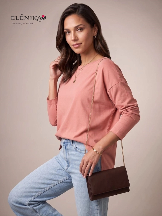 Ayollar uchun oversize longsliv paxtadan, dumaloq yoqa bilan, kofta ELENIKA D49.008