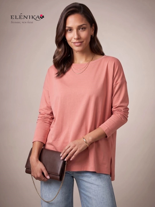Ayollar uchun oversize longsliv paxtadan, dumaloq yoqa bilan, kofta ELENIKA D49.008