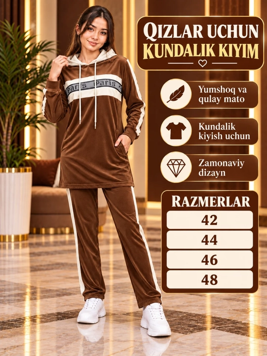 Bolalar velur sport kostyumi, xudi va shimlar, kundalik kiyimlar. O‘lchami: 42-48 - 