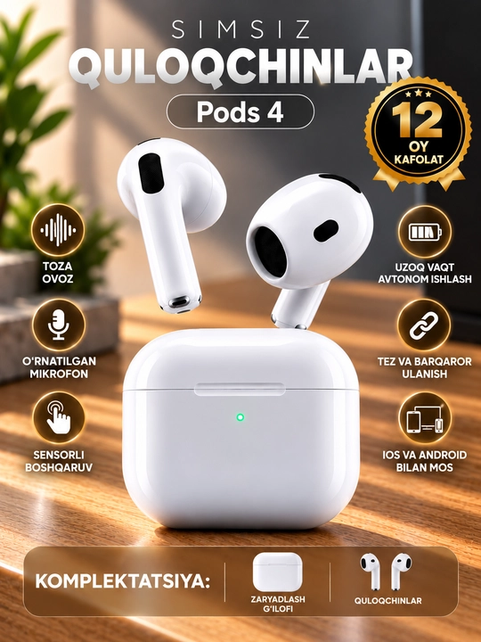 Беспроводные наушники Pods 4 сенсорным управлением для iPhone и Android