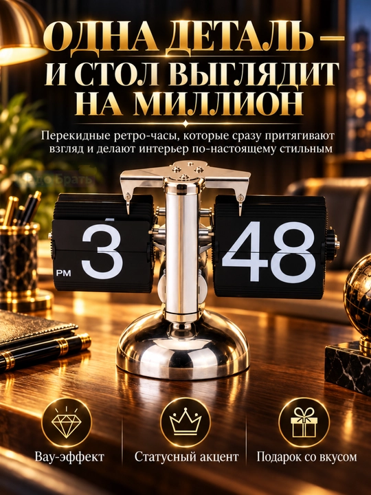 Часы настольные перекидные Flip Clock, ретро-часы для дома и офиса, 21×10×16 см