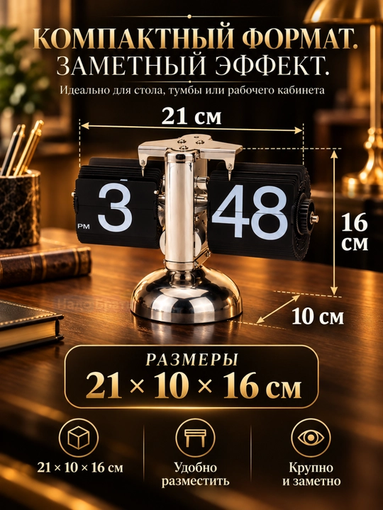 Часы настольные перекидные Flip Clock, ретро-часы для дома и офиса, 21×10×16 см
