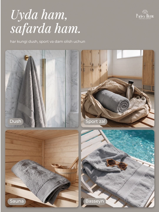Banyo sochiq, hammom sochiqlari to'plami: badan uchun 70x135, yuz uchun 50x85, 100% paxta