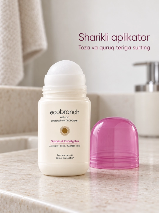 EcoBranch sharikli dezodorant, ayollar uchun, aloe va gialuron kislotasi bilan, 30 ml