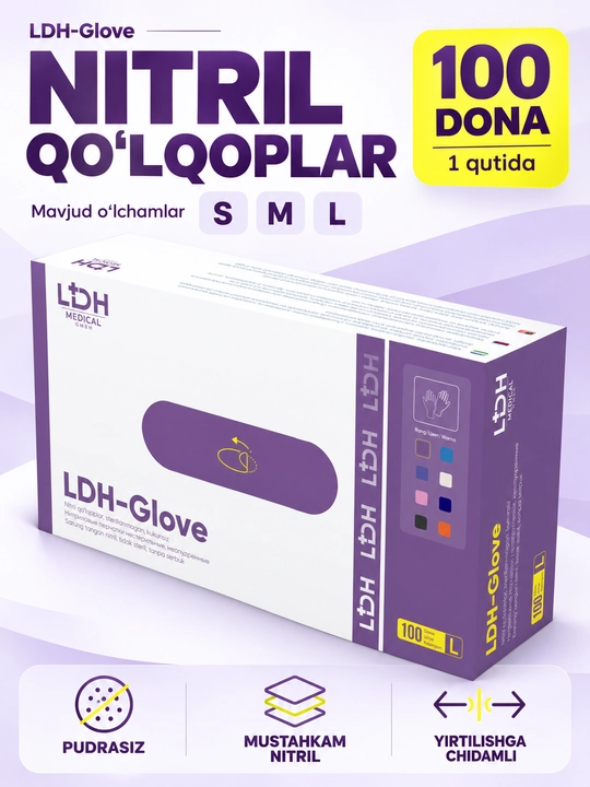 LDH-Glove, Pudrasiz nitril qo‘lqoplar, tibbiyot, kosmetologiya va boshqa sohalar uchun - 