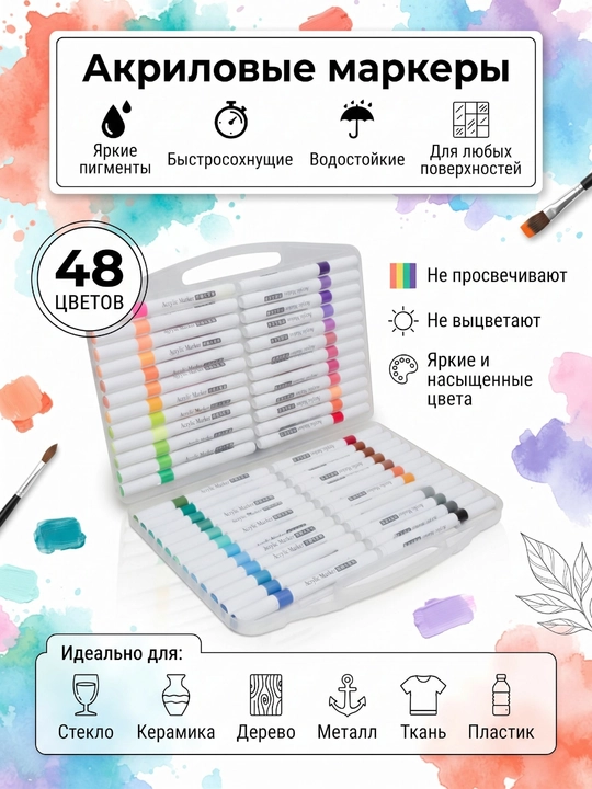 Набор цветных фломастеров, яркие и насыщенные цвета