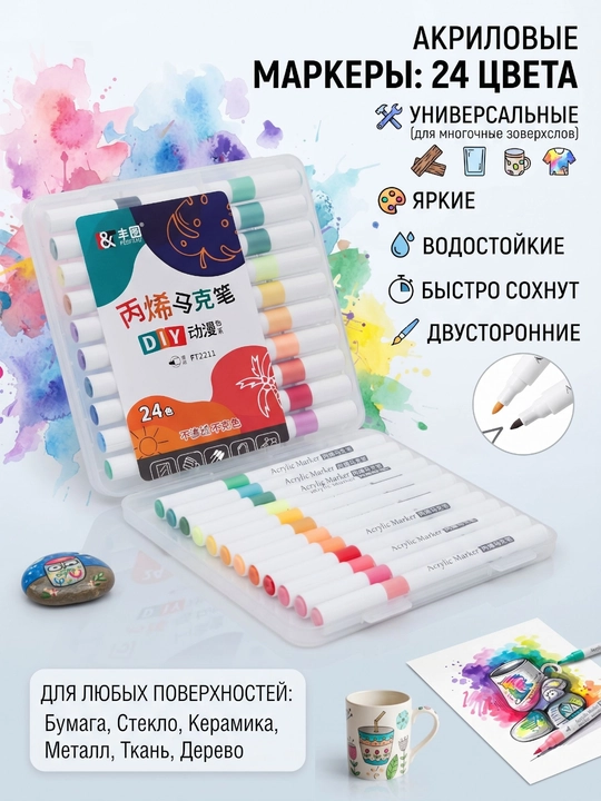 Набор цветных фломастеров, яркие и насыщенные цвета