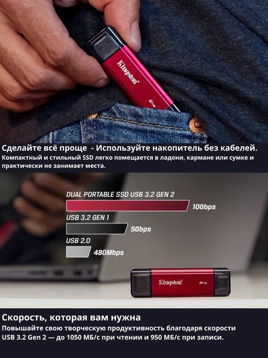 Kingston Ikki rozetkali tashqi SSD USB-A USB-C
