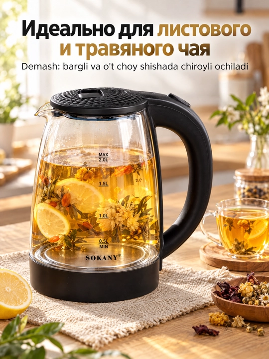SOKANY SK-SH-1097 elektr choynagi, 2,0 l, 1500 Vt, shisha korpusli