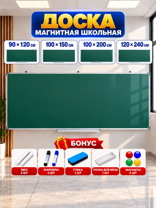 Ikki tomonlama va magnitli taxta, bo‘rli taxta, katta o‘lchamli taxtalar, markerli taxta