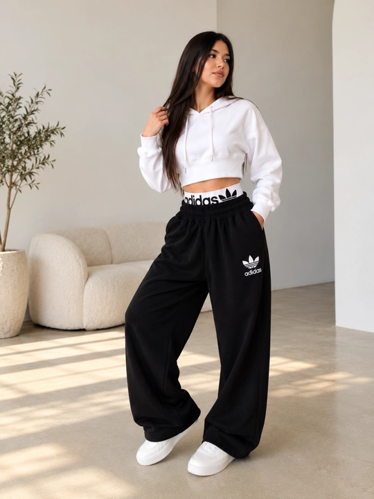 Ayollar uchun keng sport shimlari, Oversize palazzo shim, rezinkali, paxtali