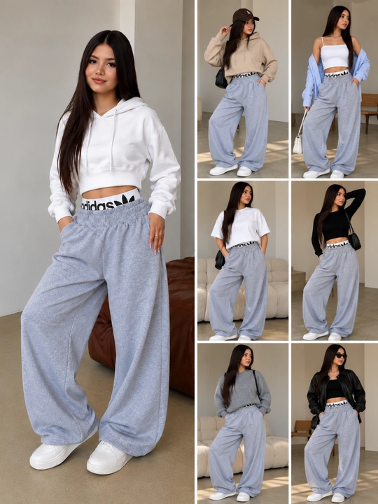 Ayollar uchun keng sport shimlari, Oversize palazzo shim, rezinkali, paxtali