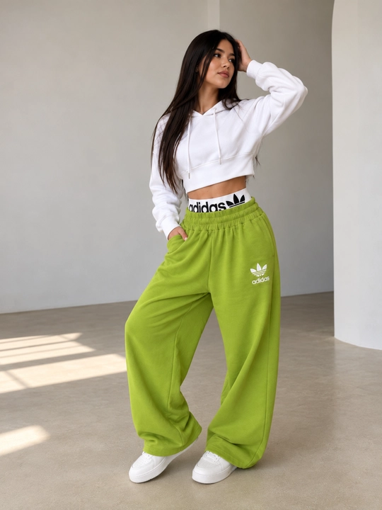 Ayollar uchun keng sport shimlari, Oversize palazzo shim, rezinkali, paxtali