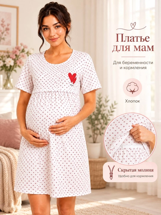 Homilador va emizikli onalar uchun momiqli paxta ko‘ylak, XL,XXL,XXXL - 