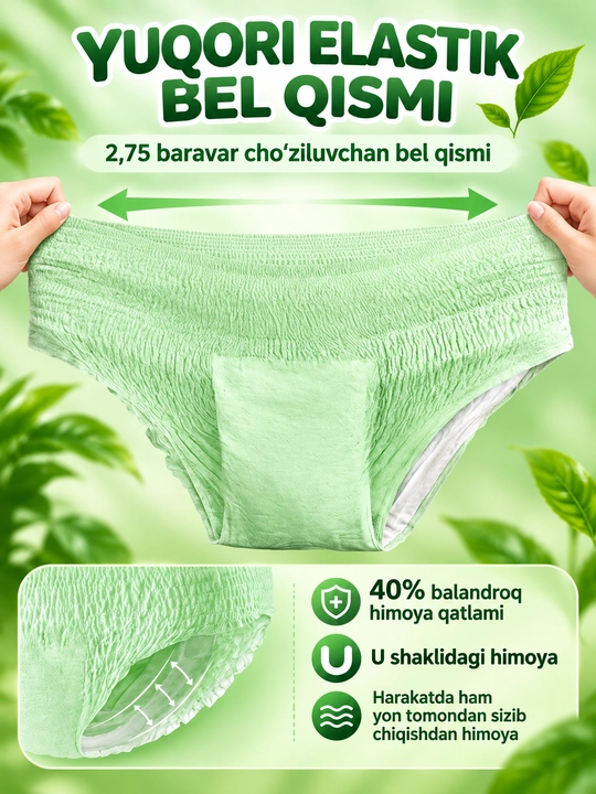 Tug‘ruqdan keyingi va hayz ko‘rish uchun Doctor Kan 99,9% antibakterial himoyali ichki kiyimlari, 3 dona
