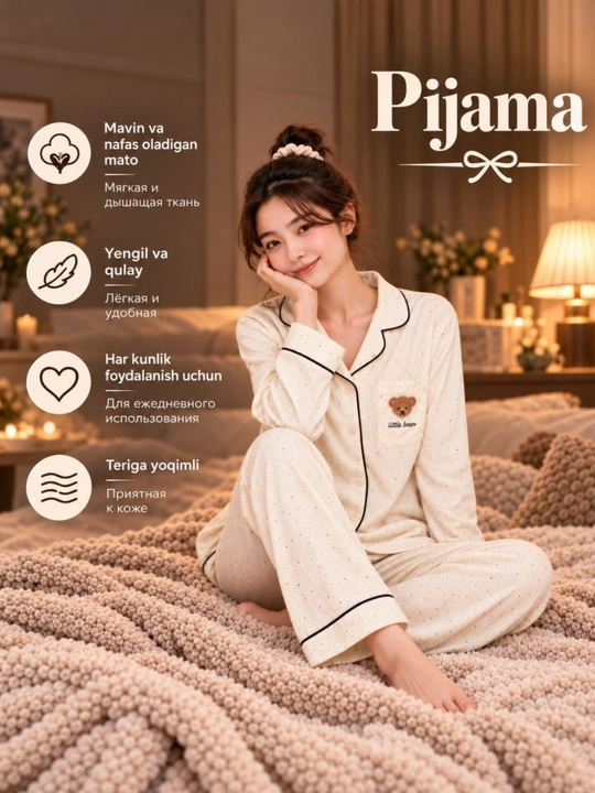 Ayollar pijamasi 2ta 1 tada, 2 o'lcham katta oling, uy kiyimi to'plam qizlar uchun, 6 rang
