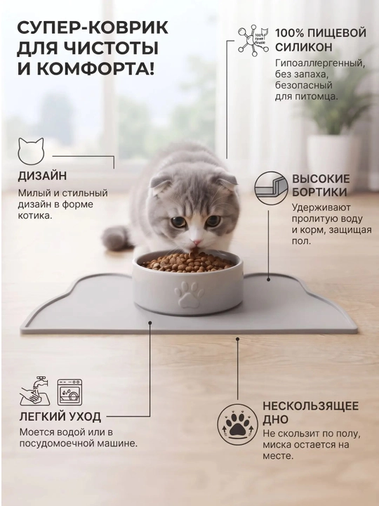 Коврик под миску и лоток для кошек и собак