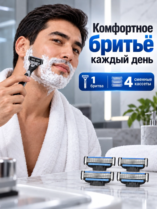 Мужской бритвенный набор: станок и 6 сменных кассет (2 лезвия)