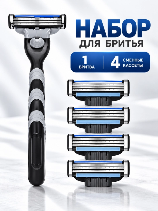 Мужской бритвенный набор: станок и 6 сменных кассет (2 лезвия)