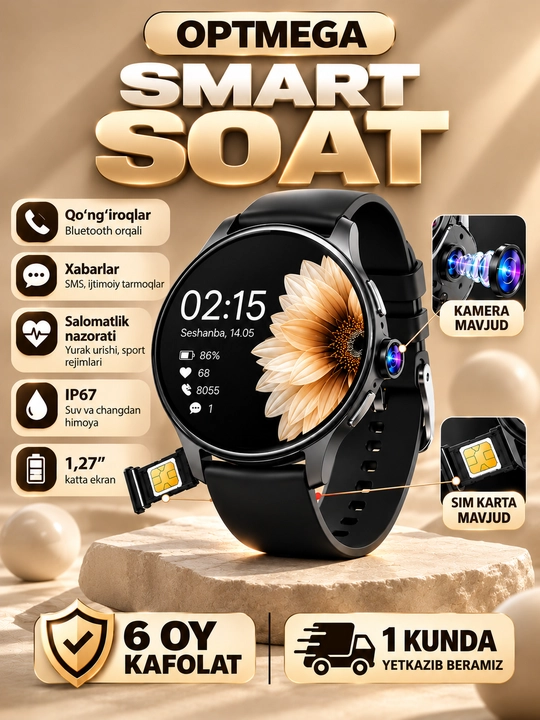 Smart watch ST12, Android,SIM karta, YouTube, pubg, Play Market, xotira 4 / 64, camera - 