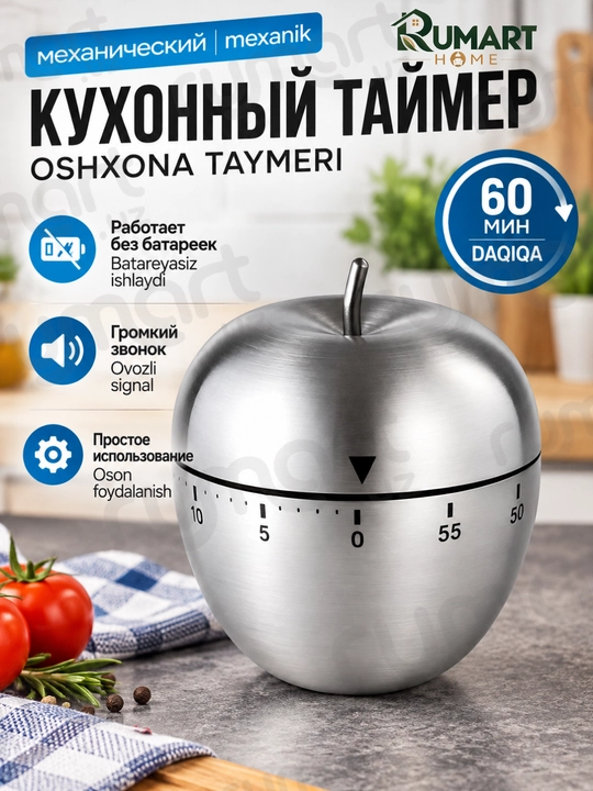 Таймер кухонный металлический «Яблоко» для готовки, выпечки и контроля времени - 