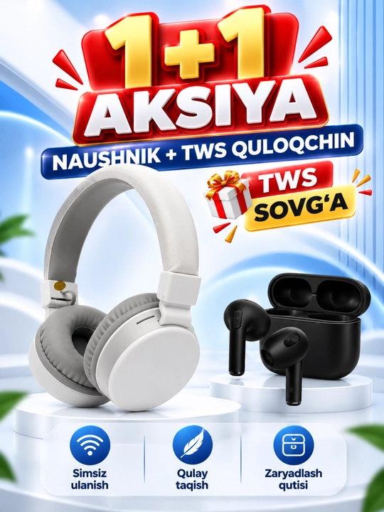 MS-881A simsiz naushnik Bluetooth, bosh usti quloqchin va TWS sovg‘a 1+1 - 