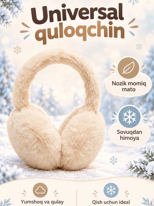 Qizlar uchun mo‘ynali quloqchin, marvarid bezakli, qishgi issiq quloqchin - 