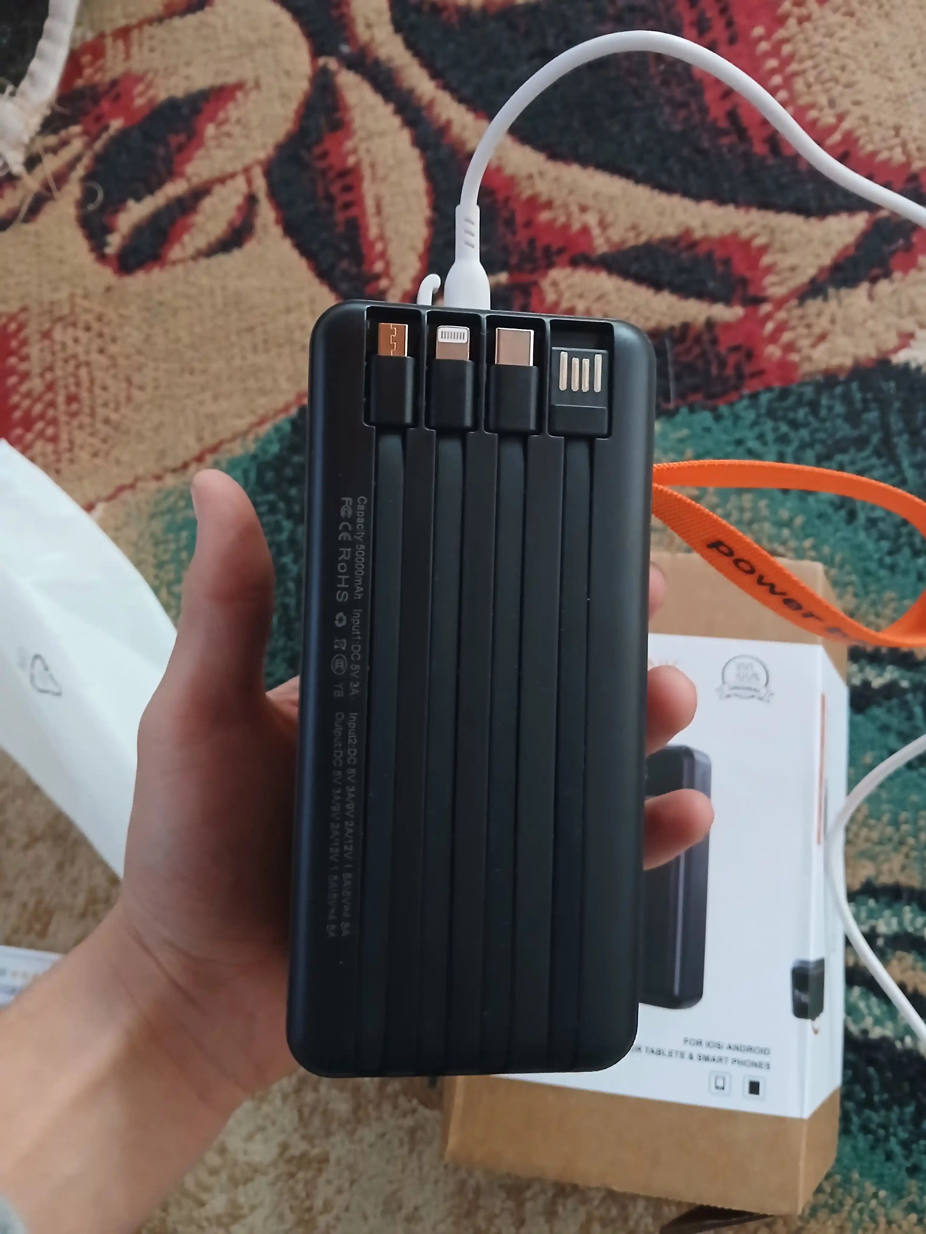 Power Bank 20000mA 66W tezkor quvvat bilan tashqi akkumulyatori +4 kabel bilan