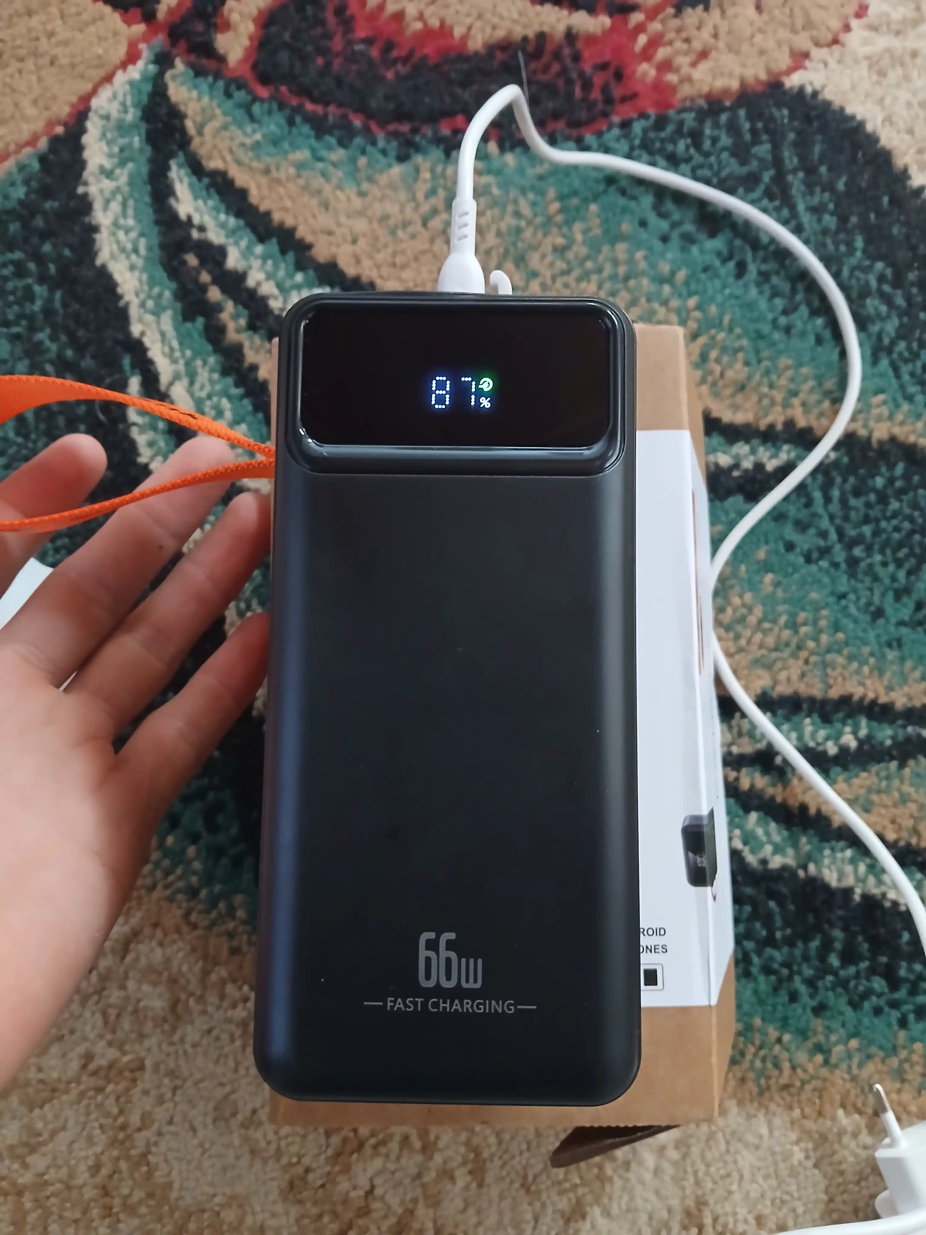 Power Bank 20000mA 66W tezkor quvvat bilan tashqi akkumulyatori +4 kabel bilan