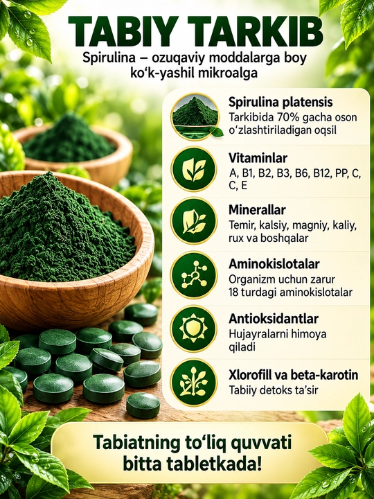 Green World Spirulina Tablet, 500 таблеток по 200 мг — спирулина, БАД