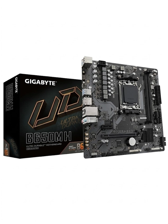 Ona plata GIGABYTE B650M H, AM5, DDR5, PCIe 4.0, M.2 NVMe, GbE LAN, mATX kompyuter uchun