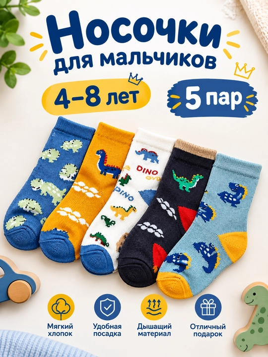 Носки для мальчиков 4–8 лет, детские носки (Китай) - 